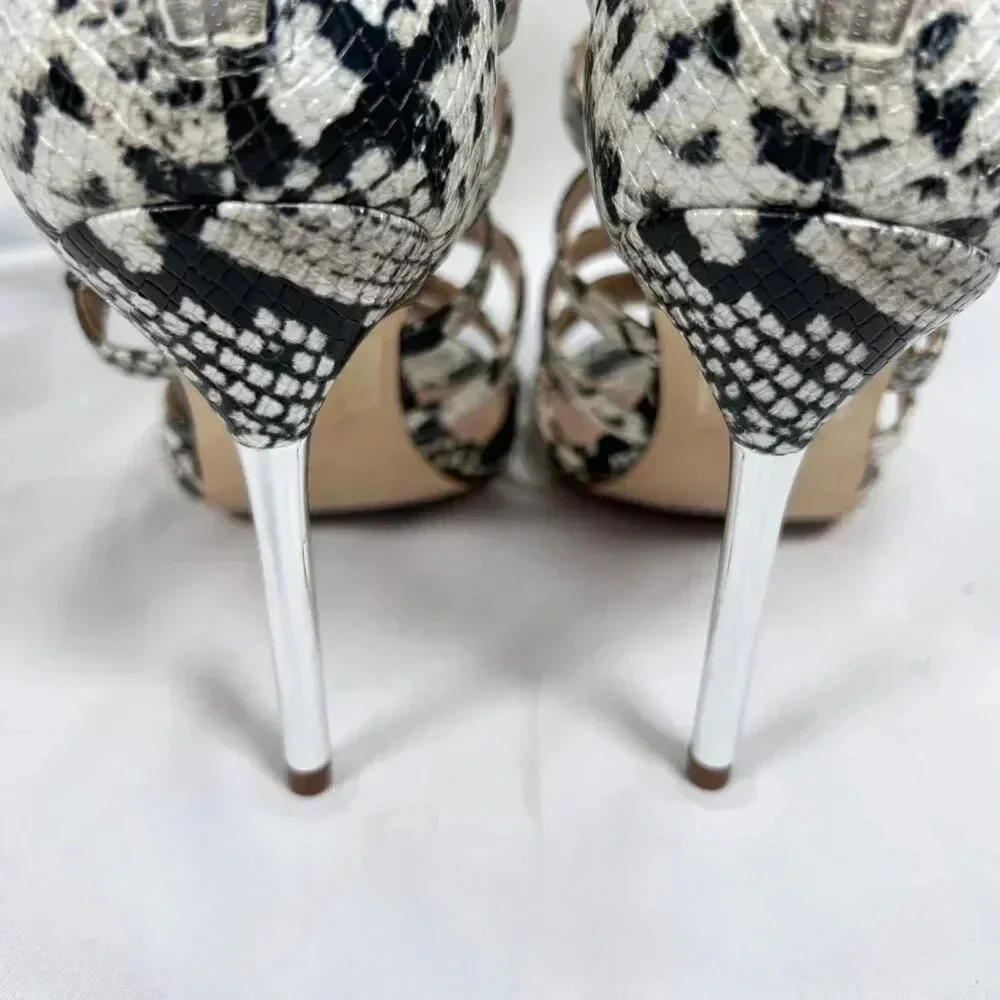 Aldo Unaclya Snake 8.5 Strappy Cage Heels Stiletto Animal Print Party